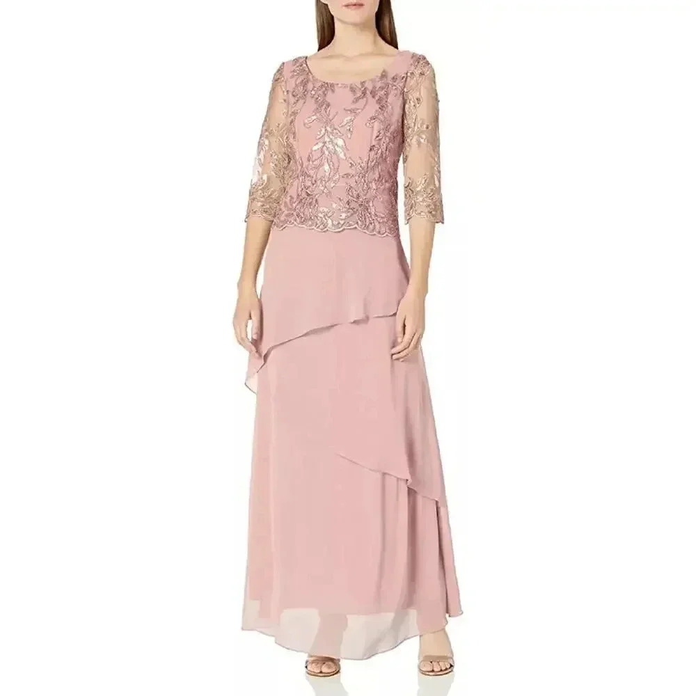 NWT! Le Bos embroidered tiered pink maxi gown